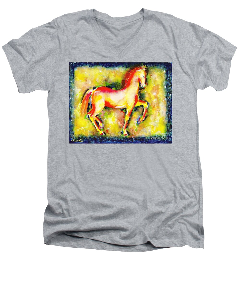 Animals Men's V-Neck T-Shirt featuring the painting Scarlet Beauty by Frances Ku