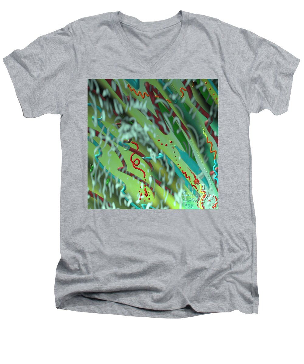 Waves Men's V-Neck T-Shirt featuring the mixed media Signs Of Life by Kevin Caudill