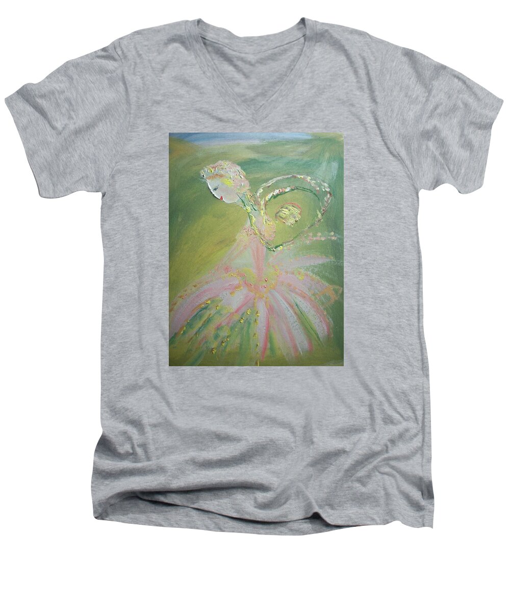 Fairy Men's V-Neck T-Shirt featuring the painting Spring Fairy Entrance by Judith Desrosiers