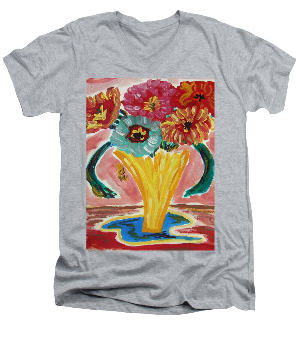 Flowers Men's V-Neck T-Shirt featuring the painting Summer Season 2012 Blooms by Mary Carol Williams
