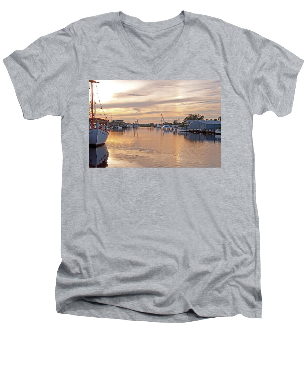 Anclote River Men's V-Neck T-Shirt featuring the photograph Tarpon Springs Sunset by John Black