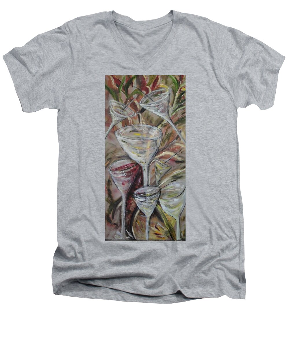 Wine Men's V-Neck T-Shirt featuring the painting The wineToast by Chuck Gebhardt
