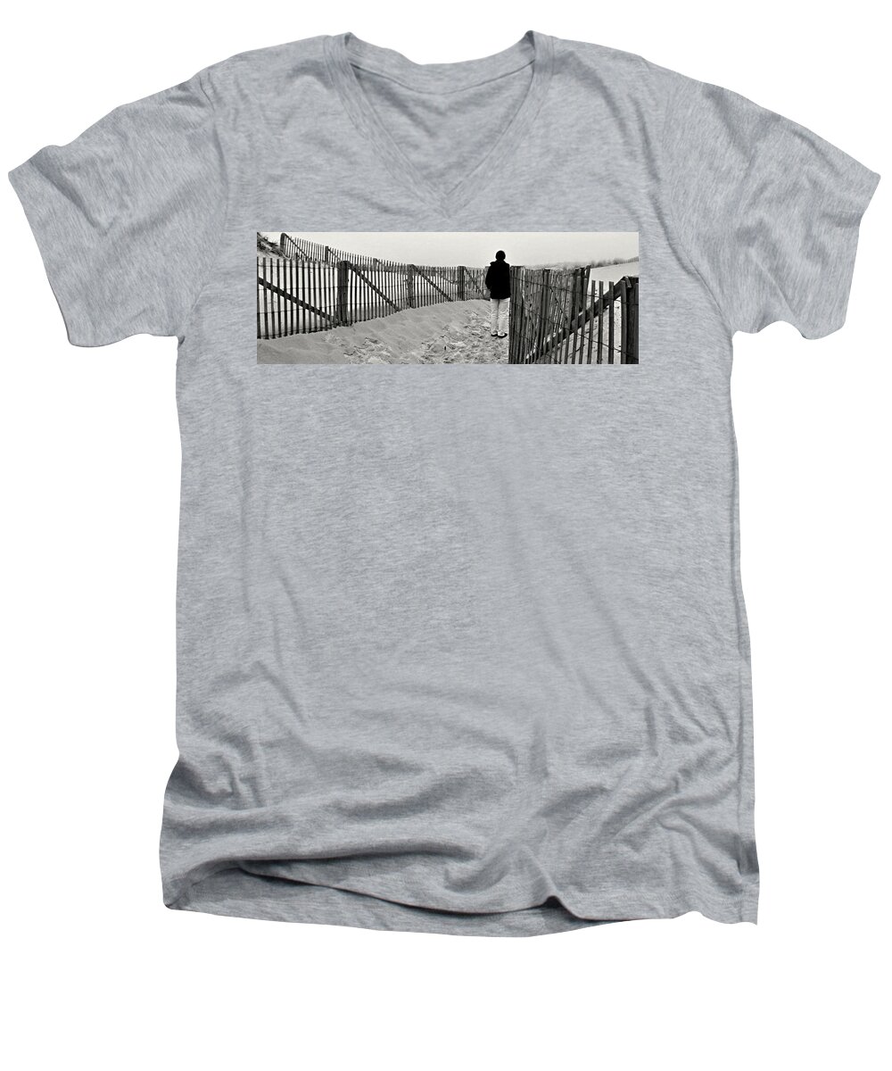 Walking Men's V-Neck T-Shirt featuring the photograph The Winter Walk by Marysue Ryan