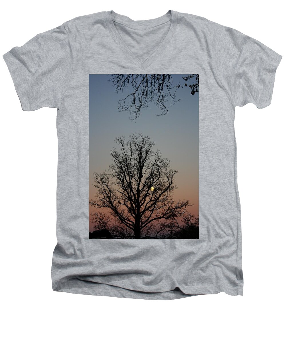 Sunset Men's V-Neck T-Shirt featuring the photograph Through the Boughs portrait by Dan Stone