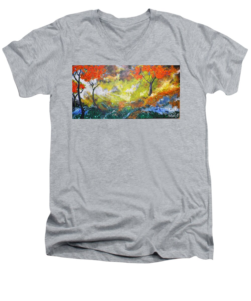 Morning Men's V-Neck T-Shirt featuring the painting Through The Myst by Stefan Duncan