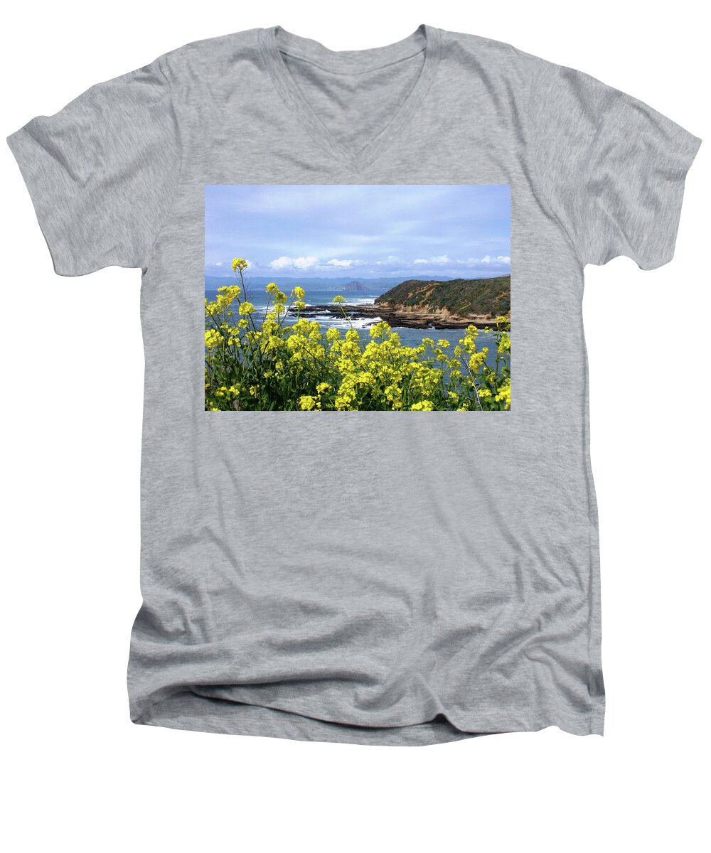 Landscape Men's V-Neck T-Shirt featuring the photograph Through Yellow Flowers by Lorraine Devon Wilke