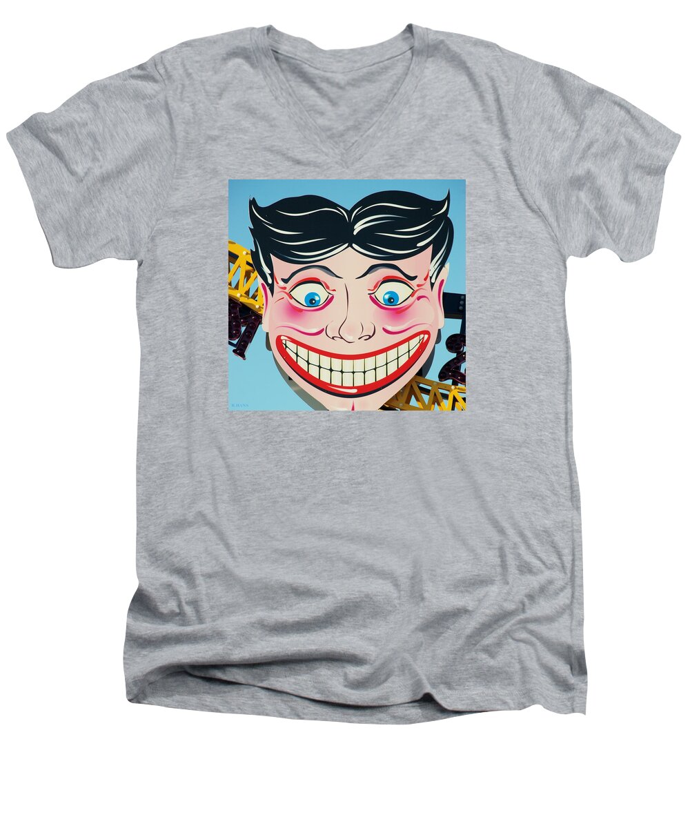 Brooklyn Men's V-Neck T-Shirt featuring the photograph TILLIE THE CLOWN of CONEY ISLAND by Rob Hans