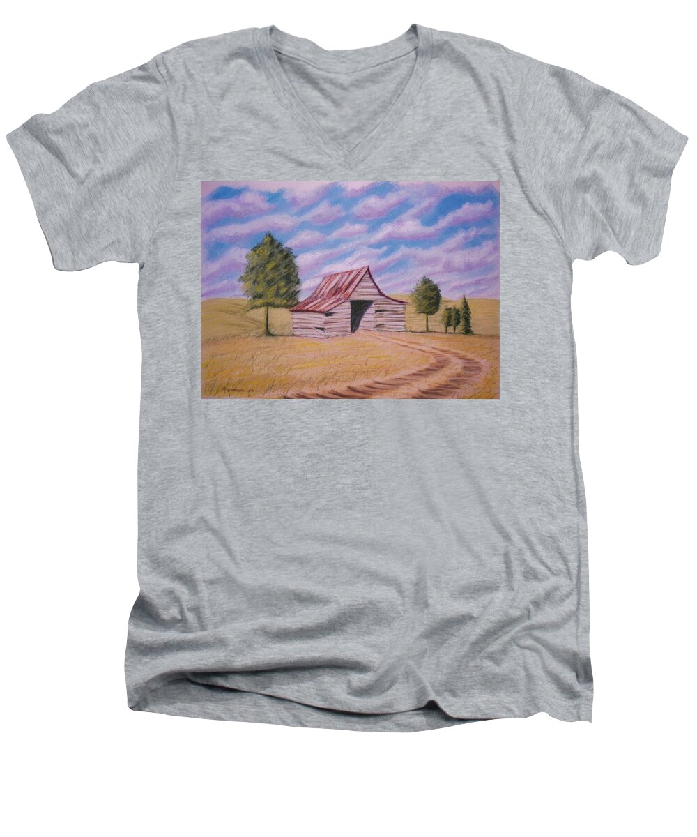 Pastel Men's V-Neck T-Shirt featuring the pastel Tractor Shed by Stacy C Bottoms