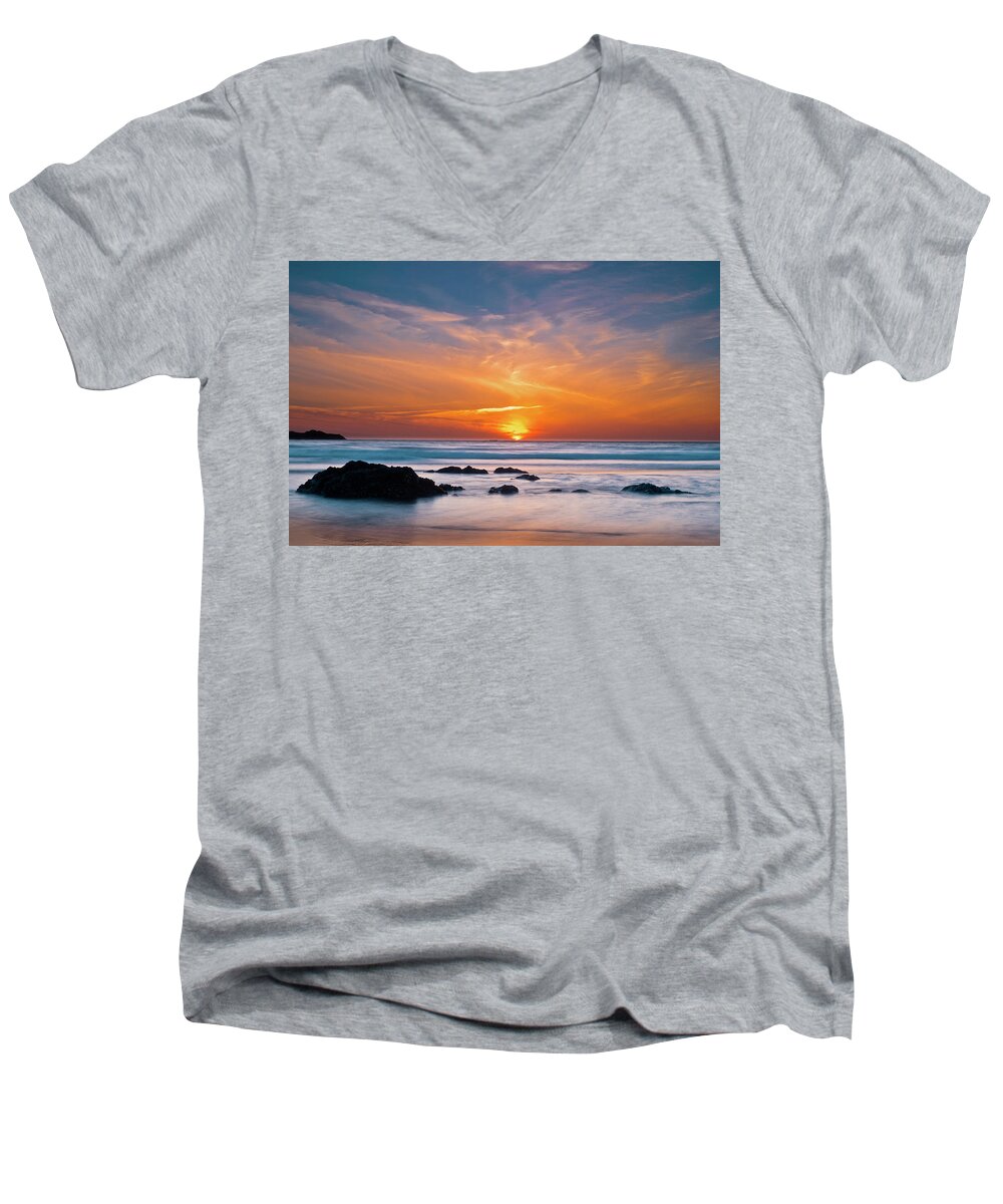 California Men's V-Neck T-Shirt featuring the photograph Trinidad Sunset by Greg Nyquist