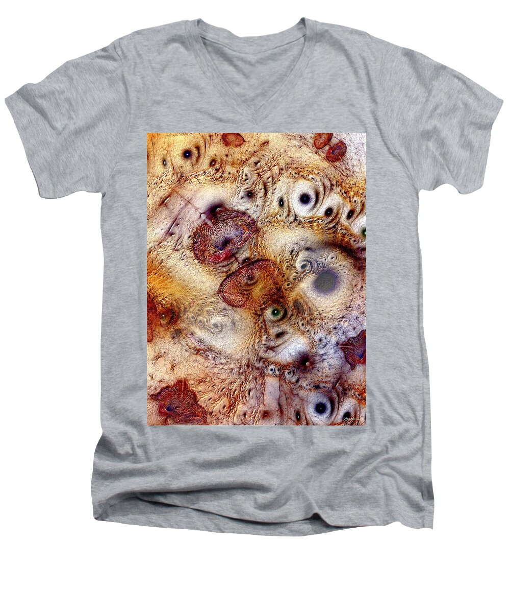 Abstract Men's V-Neck T-Shirt featuring the digital art Unphased and Confused by Casey Kotas