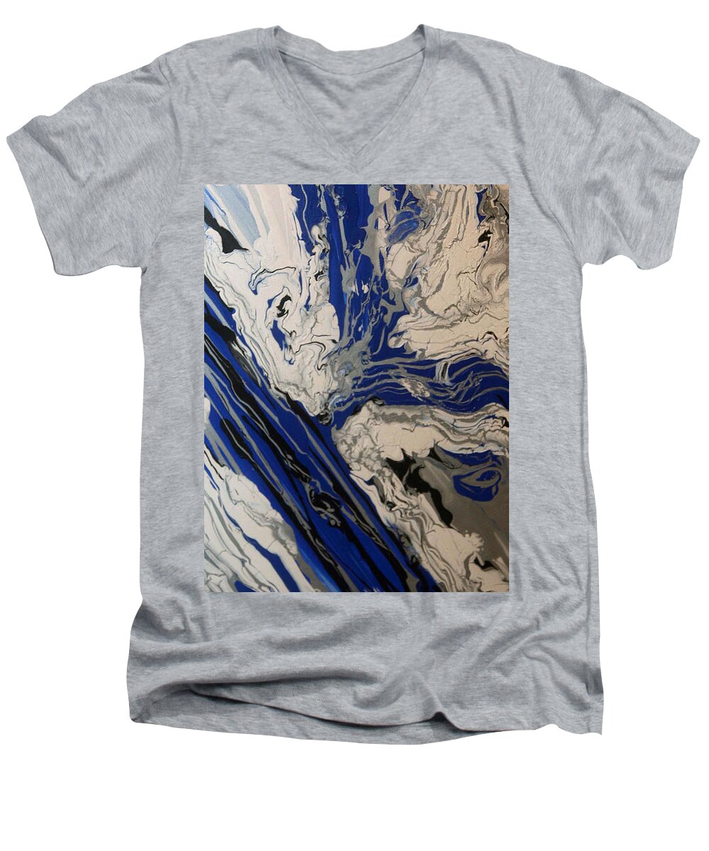 Blue Men's V-Neck T-Shirt featuring the mixed media Untitled by Artista Elisabet