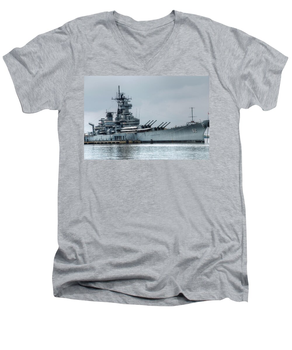 Uss New Jersey Men's V-Neck T-Shirt featuring the photograph USS New Jersey by Jennifer Ancker