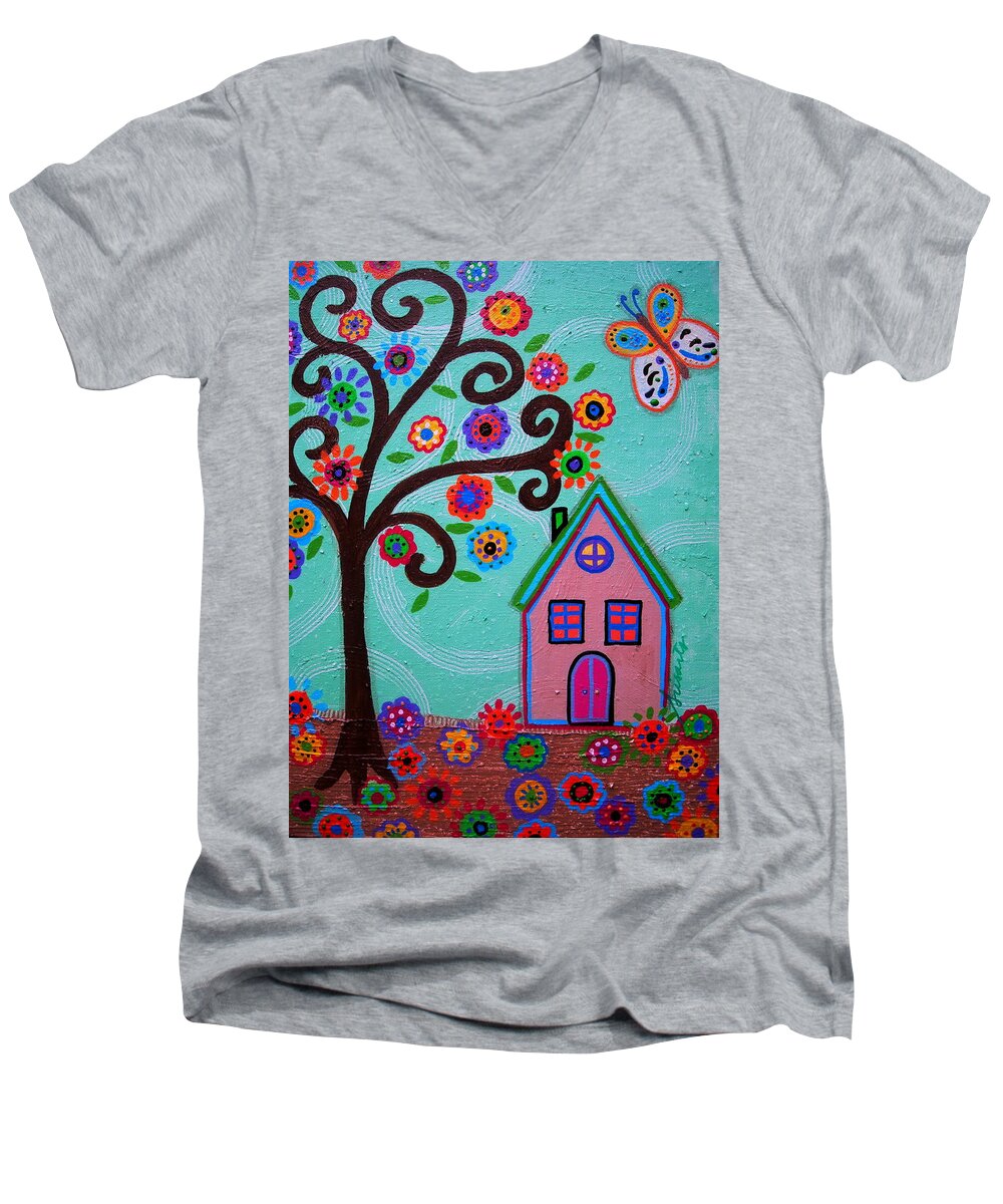 Tree Men's V-Neck T-Shirt featuring the painting Whimsyland by Pristine Cartera Turkus
