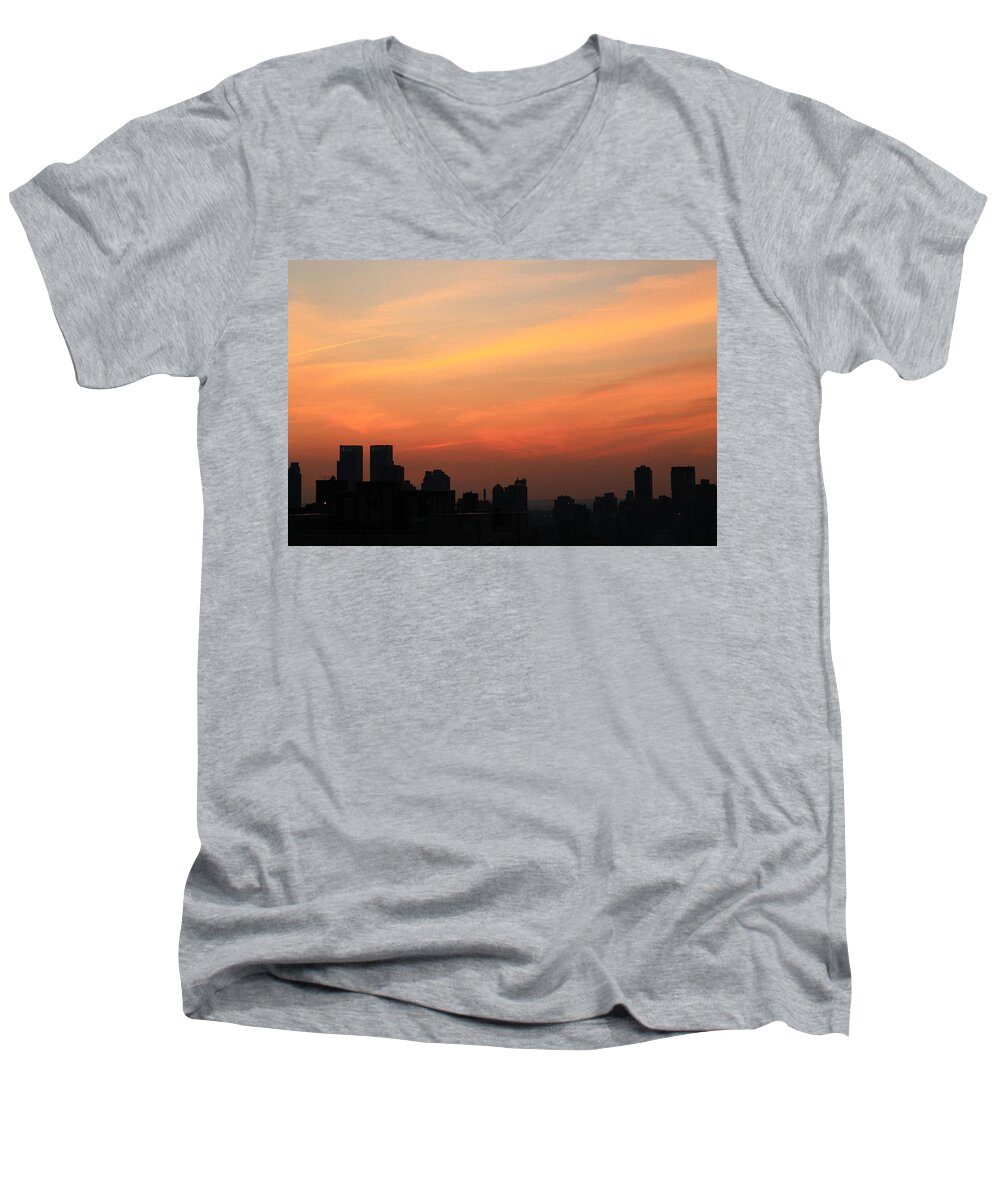 Sunset Men's V-Neck T-Shirt featuring the photograph Yellow stripe by Catie Canetti