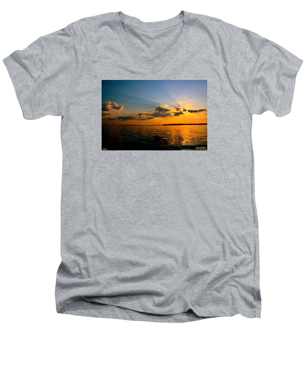 Sunset Men's V-Neck T-Shirt featuring the photograph Perfect Ending To A Perfect Day by Lisa Wooten