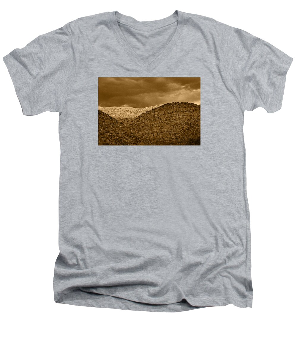 Verde Valley Men's V-Neck T-Shirt featuring the photograph View from a Train Tnt by Theo O'Connor
