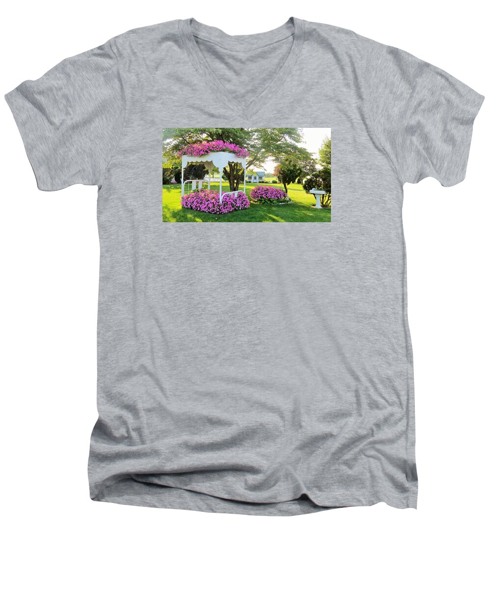 Bed Men's V-Neck T-Shirt featuring the photograph A Bed of Flowers #1 by Jeanette Oberholtzer