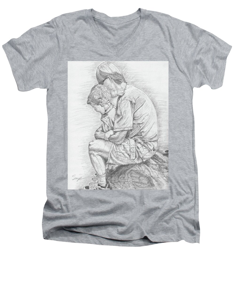 Graphite Men's V-Neck T-Shirt featuring the drawing A Day to Remember #1 by Steven Powers SMP