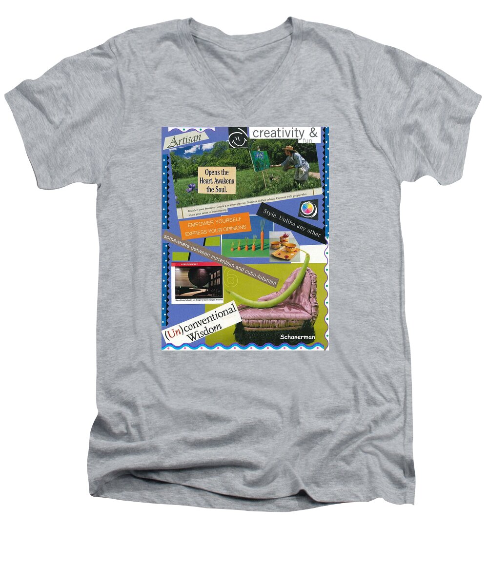 Collage Art Men's V-Neck T-Shirt featuring the mixed media A Unique View #1 by Susan Schanerman