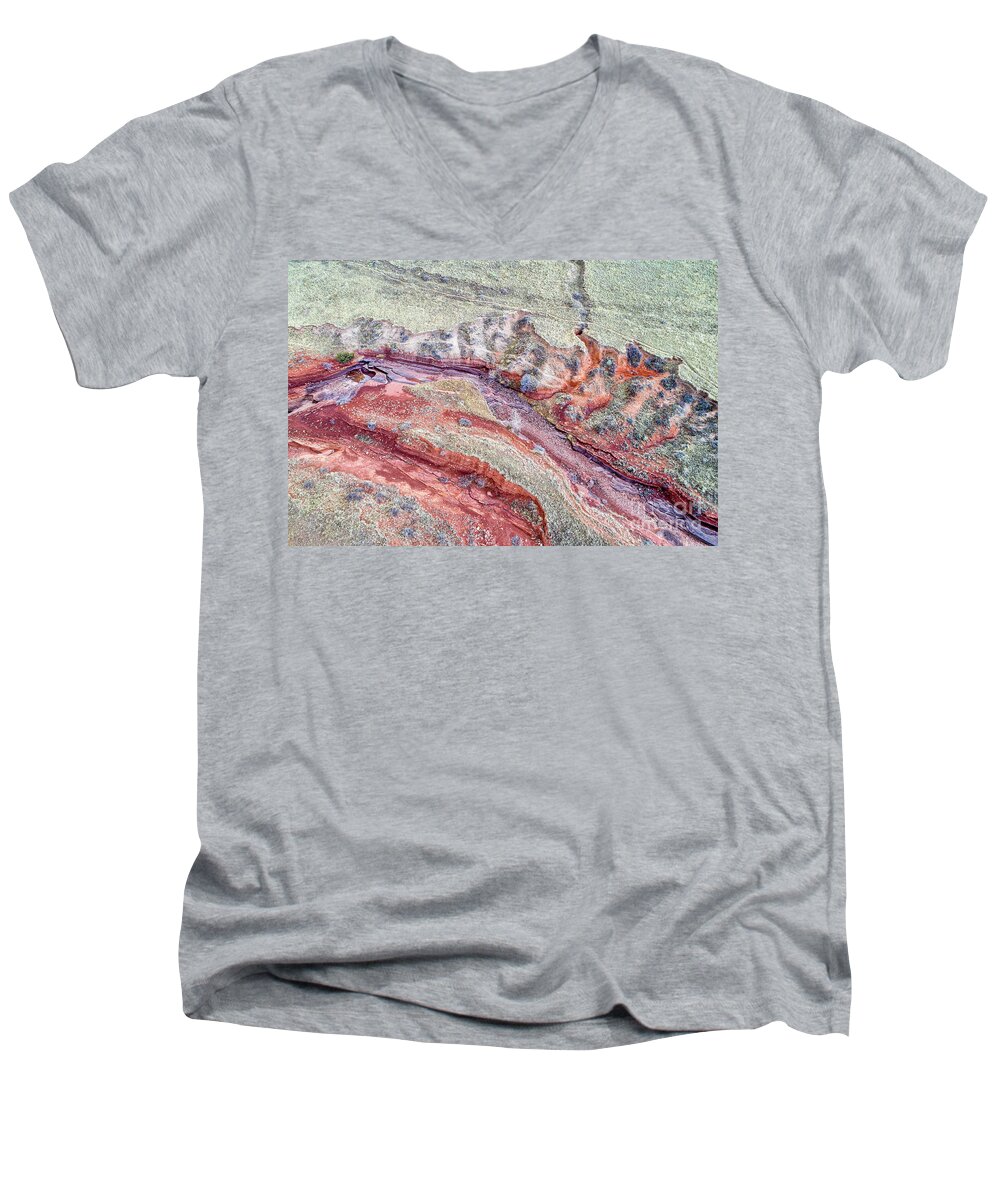 Colorado Men's V-Neck T-Shirt featuring the photograph aerial landscape abstract of Colorado foothills #1 by Marek Uliasz