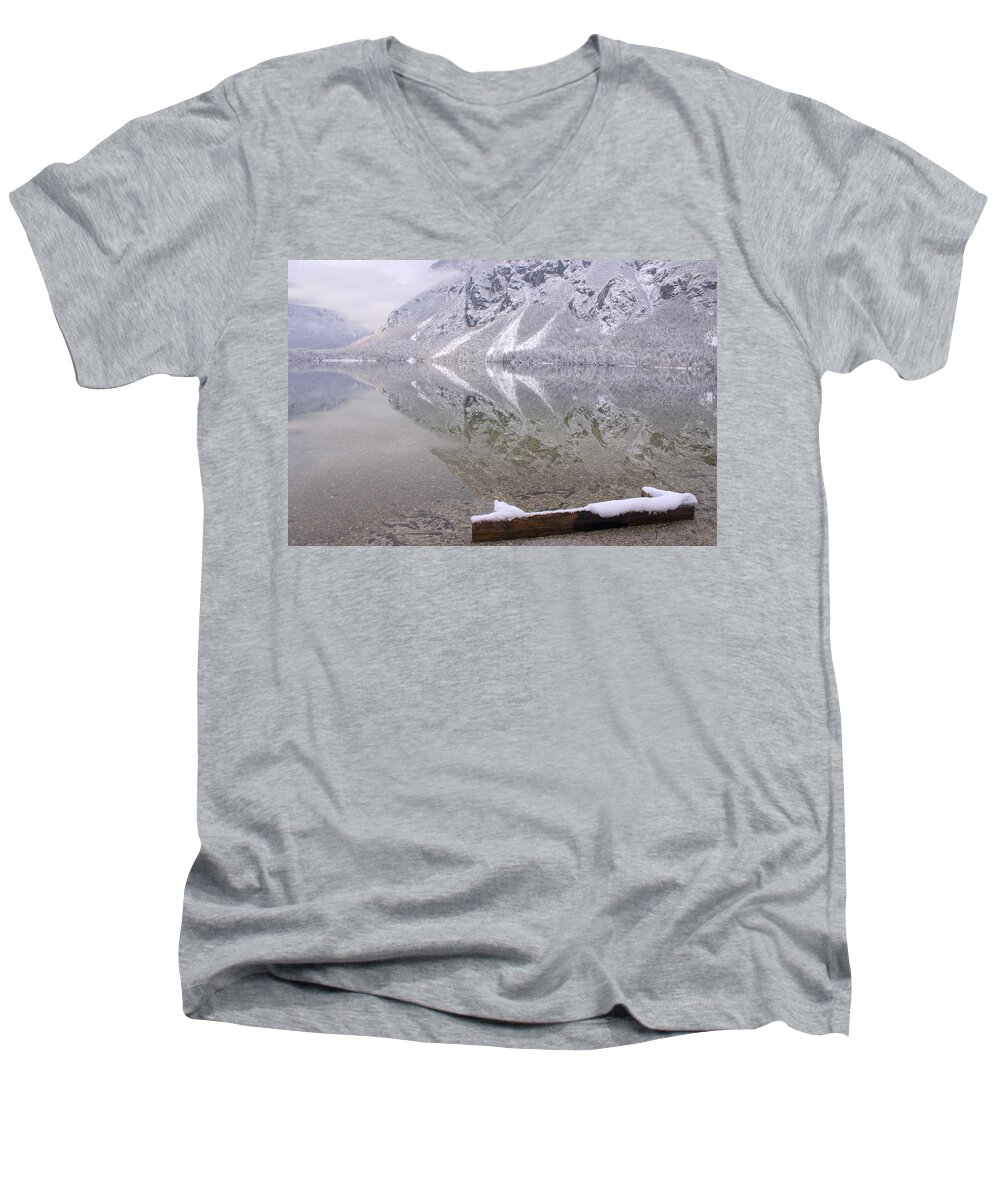 Winter Men's V-Neck T-Shirt featuring the photograph Alpine winter reflections #1 by Ian Middleton