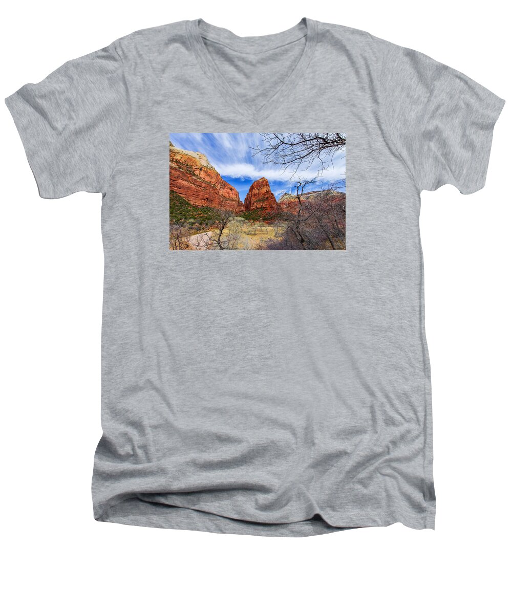 Angels Landing Men's V-Neck T-Shirt featuring the photograph Angels Landing #1 by Chad Dutson