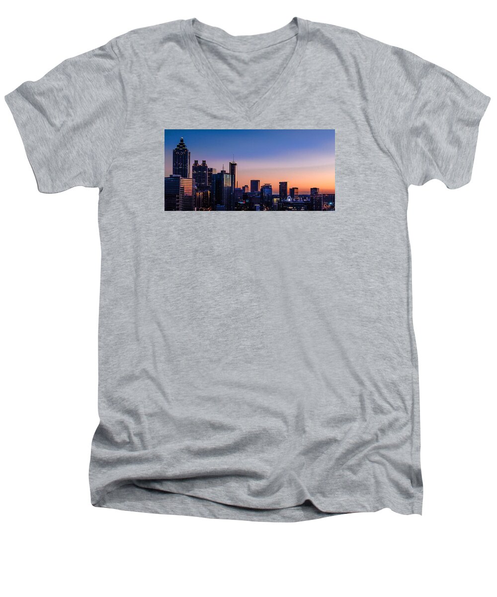 Sunset Men's V-Neck T-Shirt featuring the photograph Atlanta Sunset #1 by Mike Dunn