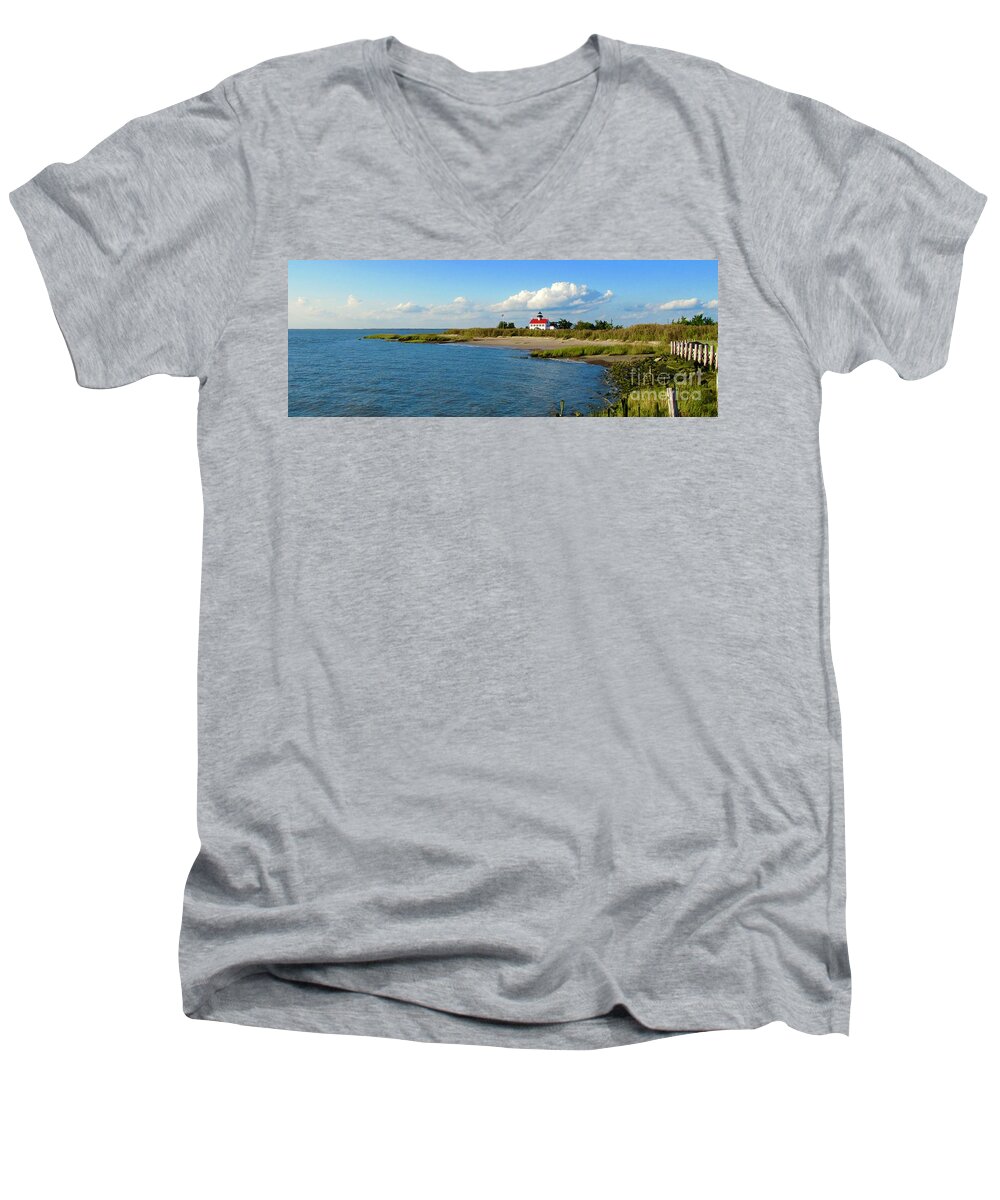 East Point Lighthouse Men's V-Neck T-Shirt featuring the photograph Autumn at East Point Lighthouse #1 by Nancy Patterson