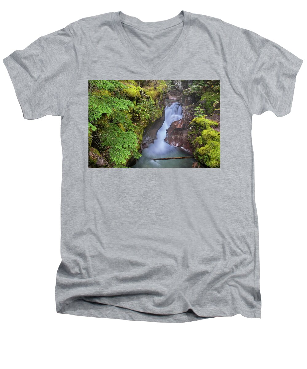 Water Fall Men's V-Neck T-Shirt featuring the photograph Avalanche Gorge #1 by Jack Bell