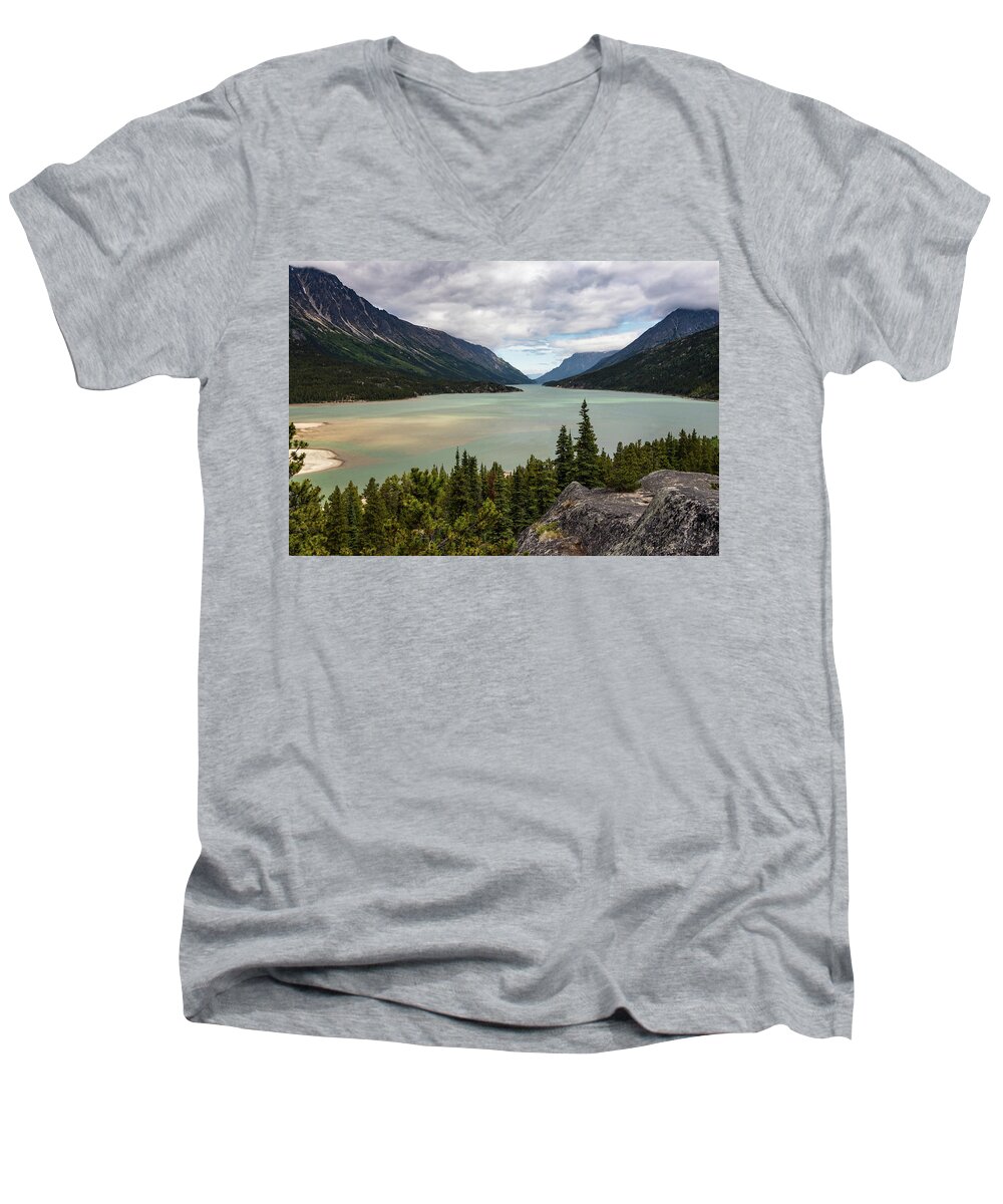 Yukon Men's V-Neck T-Shirt featuring the photograph Bennett Lake #1 by Ed Clark