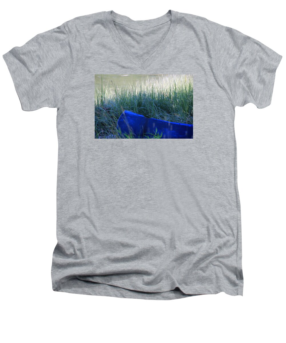 Canoe Men's V-Neck T-Shirt featuring the photograph Blue #1 by Becca Wilcox