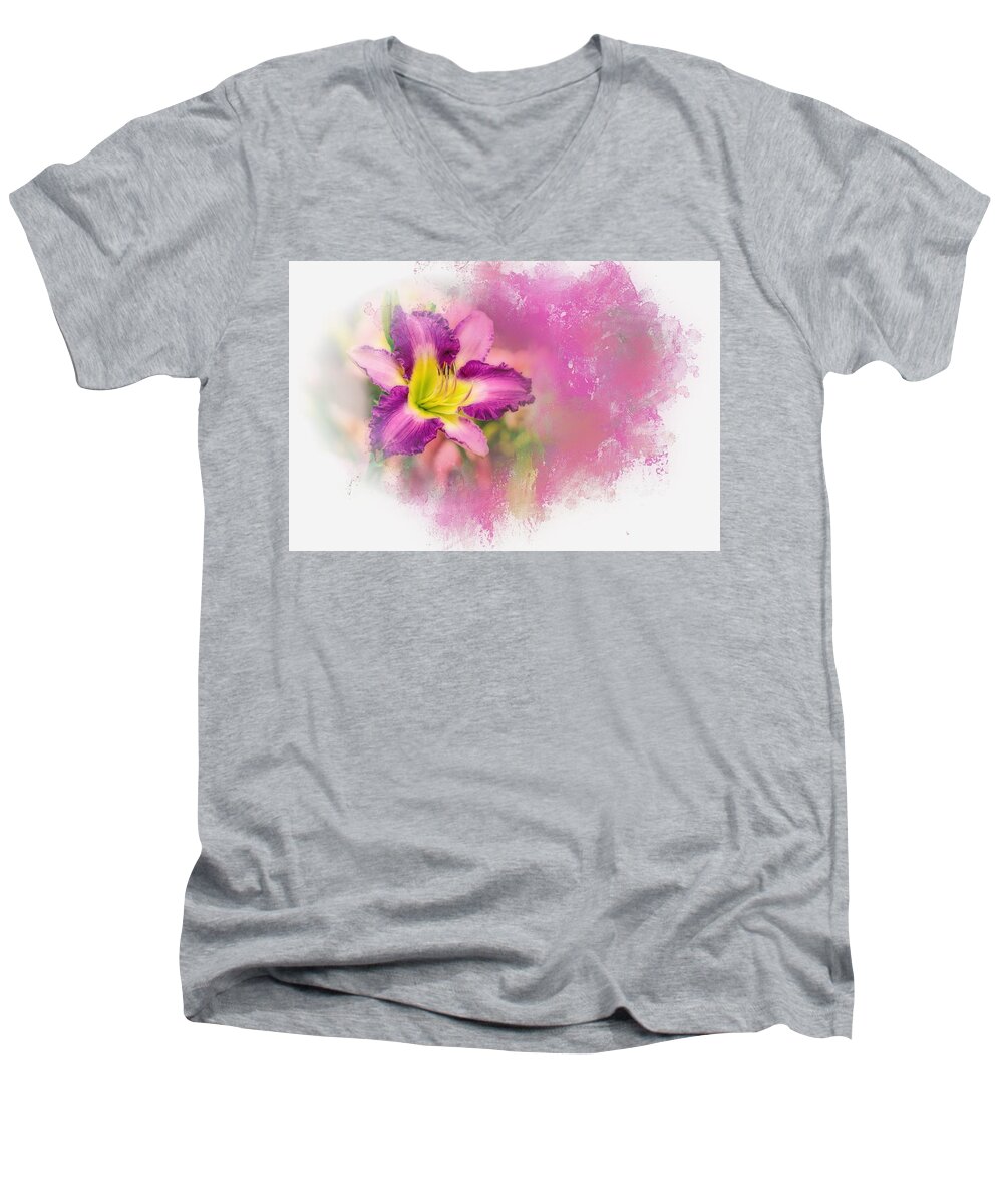 Lily Men's V-Neck T-Shirt featuring the photograph Bright Lily #1 by Ches Black