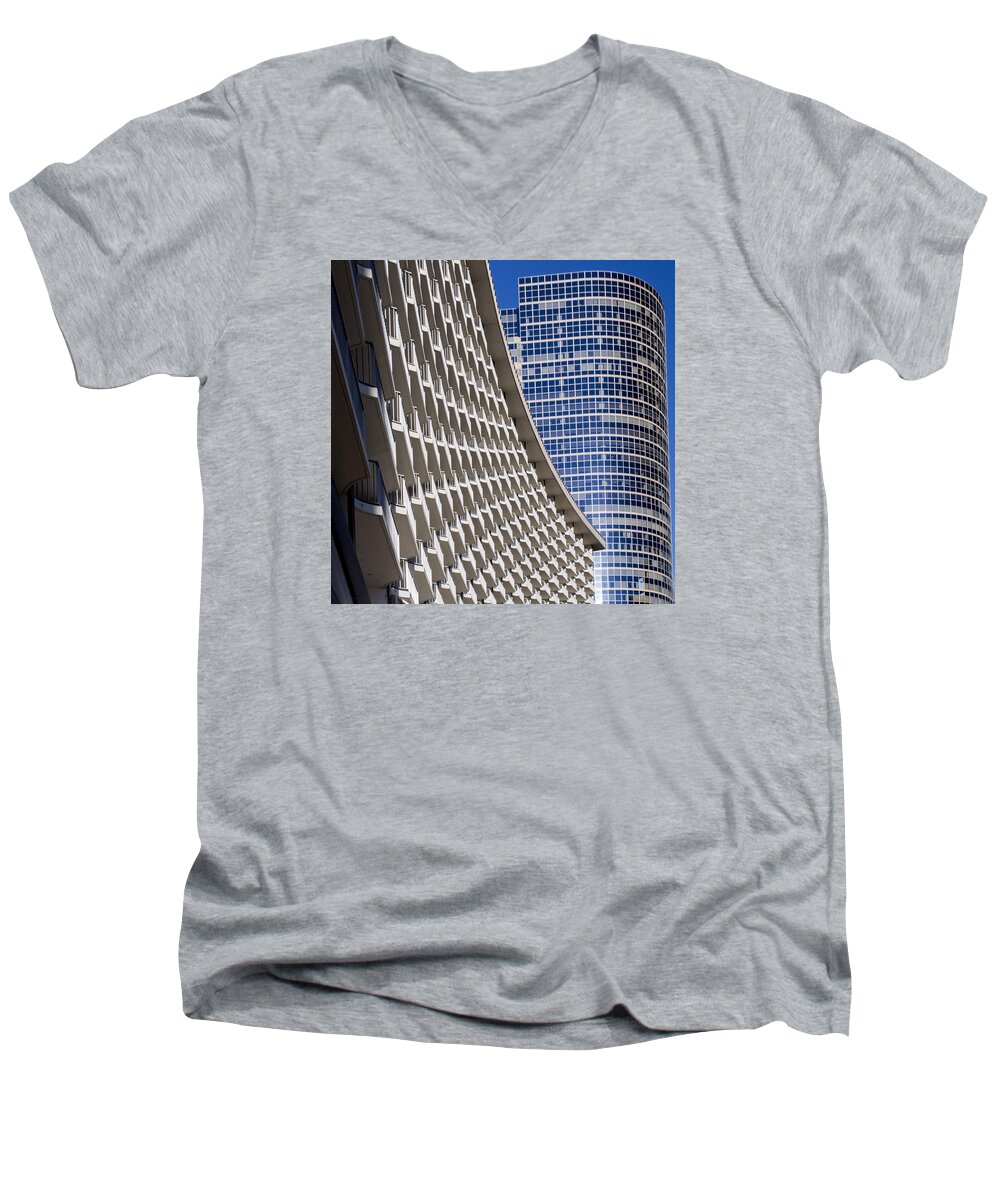 Abstract Men's V-Neck T-Shirt featuring the photograph Century Plaza Hotel #1 by Denise Dube