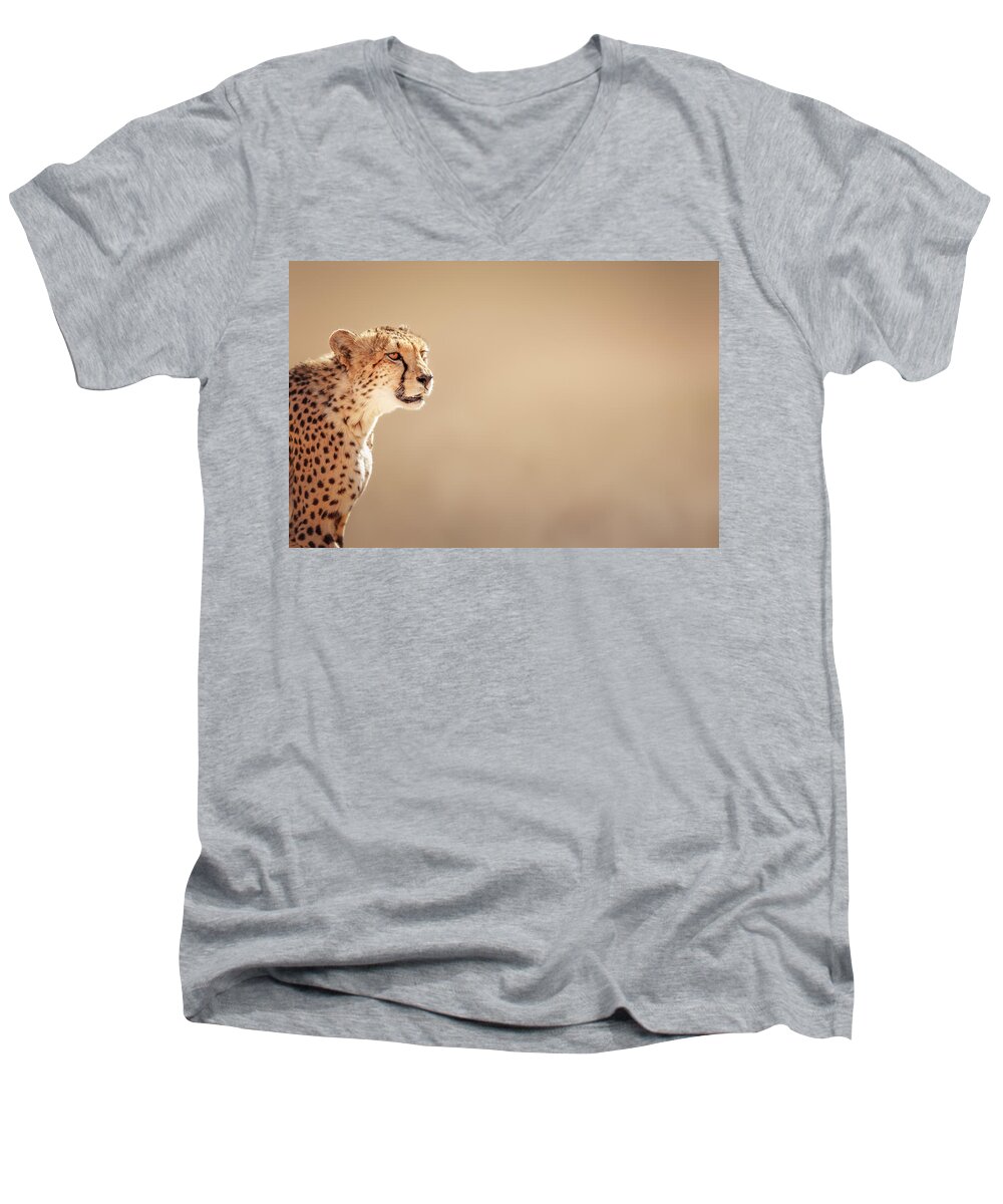 Cheetah Men's V-Neck T-Shirt featuring the photograph Cheetah portrait #2 by Johan Swanepoel