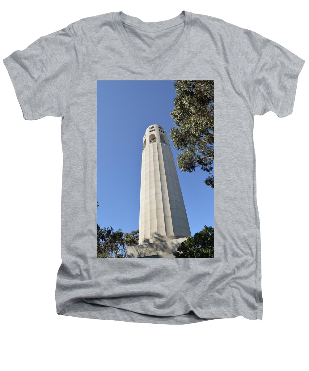 San Francisco Men's V-Neck T-Shirt featuring the photograph Coit Tower, San Francisco #1 by Erik Burg