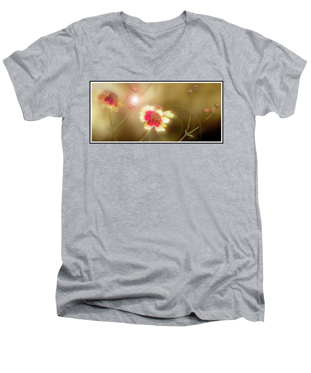 Coreopsis Men's V-Neck T-Shirt featuring the digital art Coreopsis Flowers and Buds #1 by A Macarthur Gurmankin