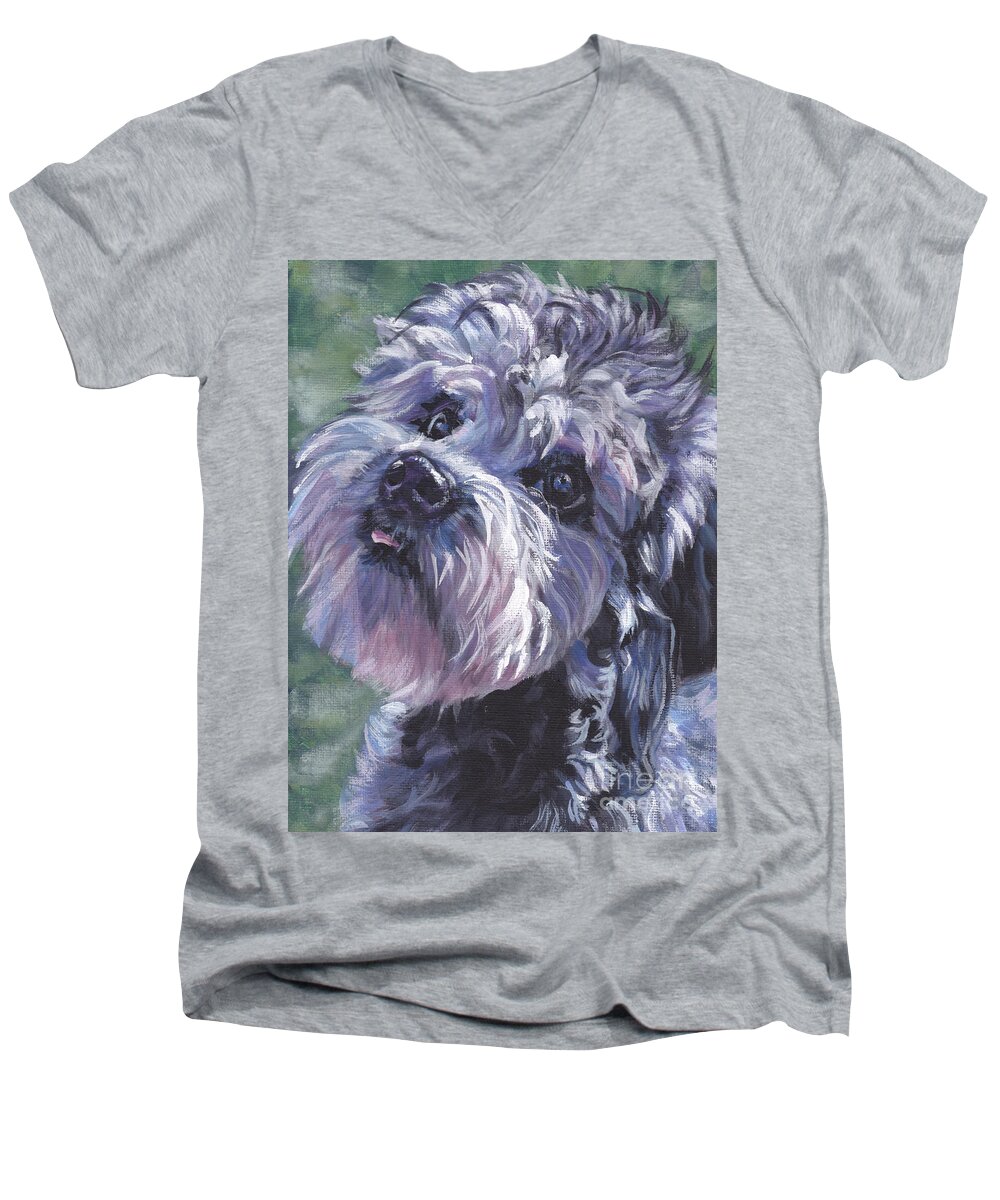 Dandie Dinmont Terrier Men's V-Neck T-Shirt featuring the painting Dandie Dinmont Terrier #1 by Lee Ann Shepard