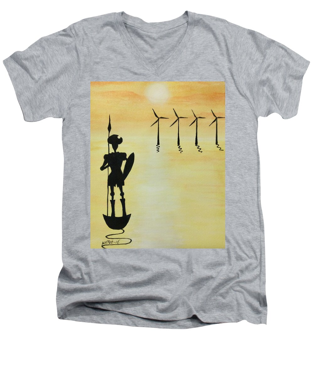 Don Men's V-Neck T-Shirt featuring the painting Don Quixote #1 by Edwin Alverio