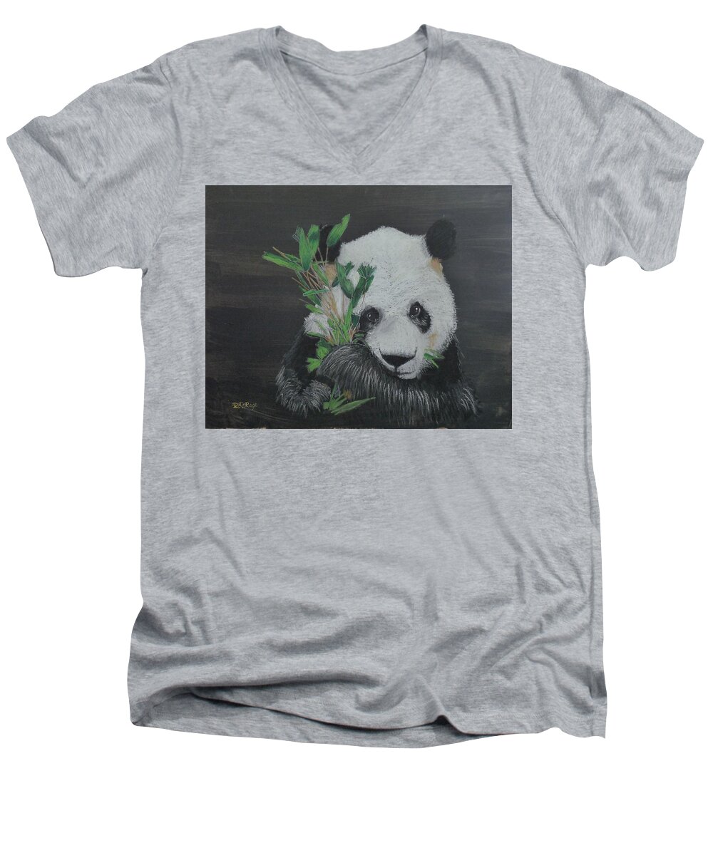 Panda Men's V-Neck T-Shirt featuring the pastel Don't U Touch #1 by Richard Le Page