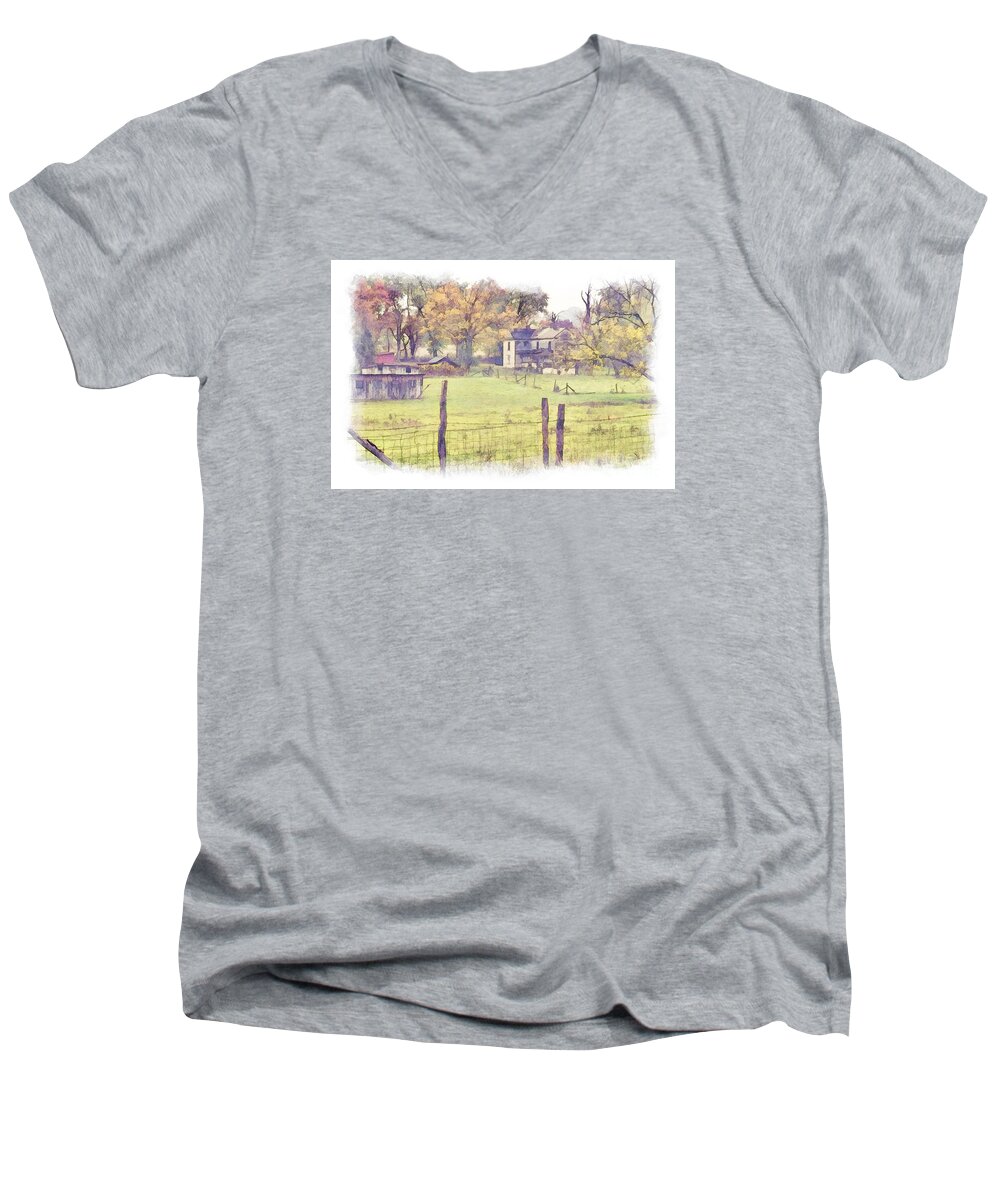 Farm Memories Men's V-Neck T-Shirt featuring the photograph Farm Memories #2 by Priscilla Burgers