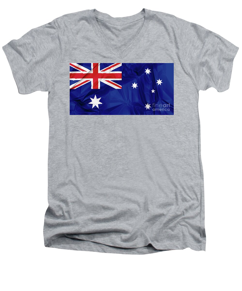 Flag Men's V-Neck T-Shirt featuring the digital art Flag of Australia #1 by Benny Marty