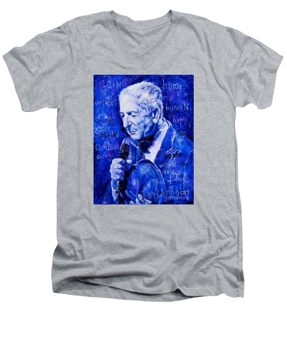 Leonard Cohen Men's V-Neck T-Shirt featuring the painting Going Home #2 by Igor Postash