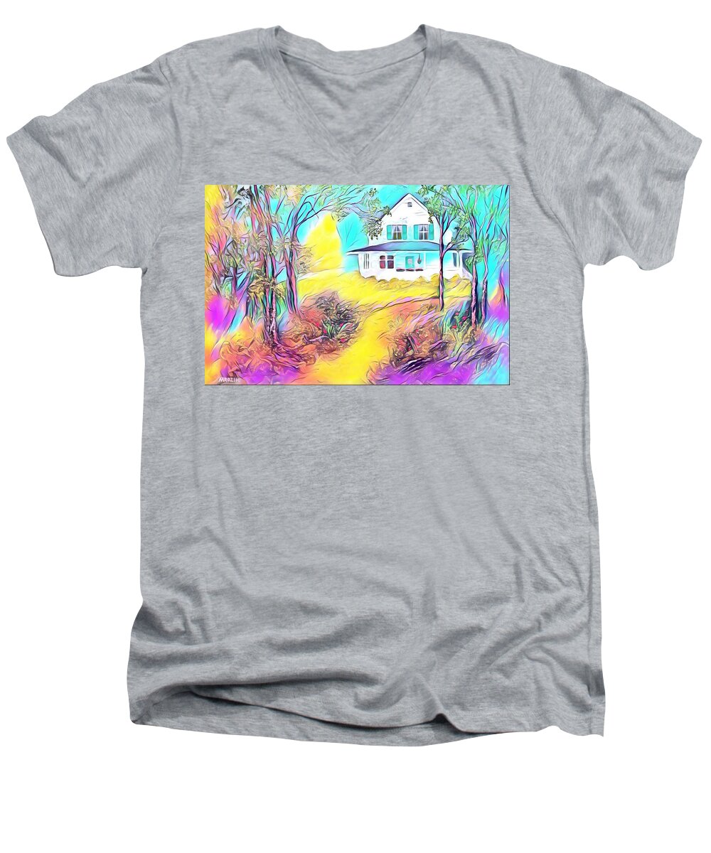 Grandma Men's V-Neck T-Shirt featuring the digital art Grandma's house #1 by Michael Mrozik