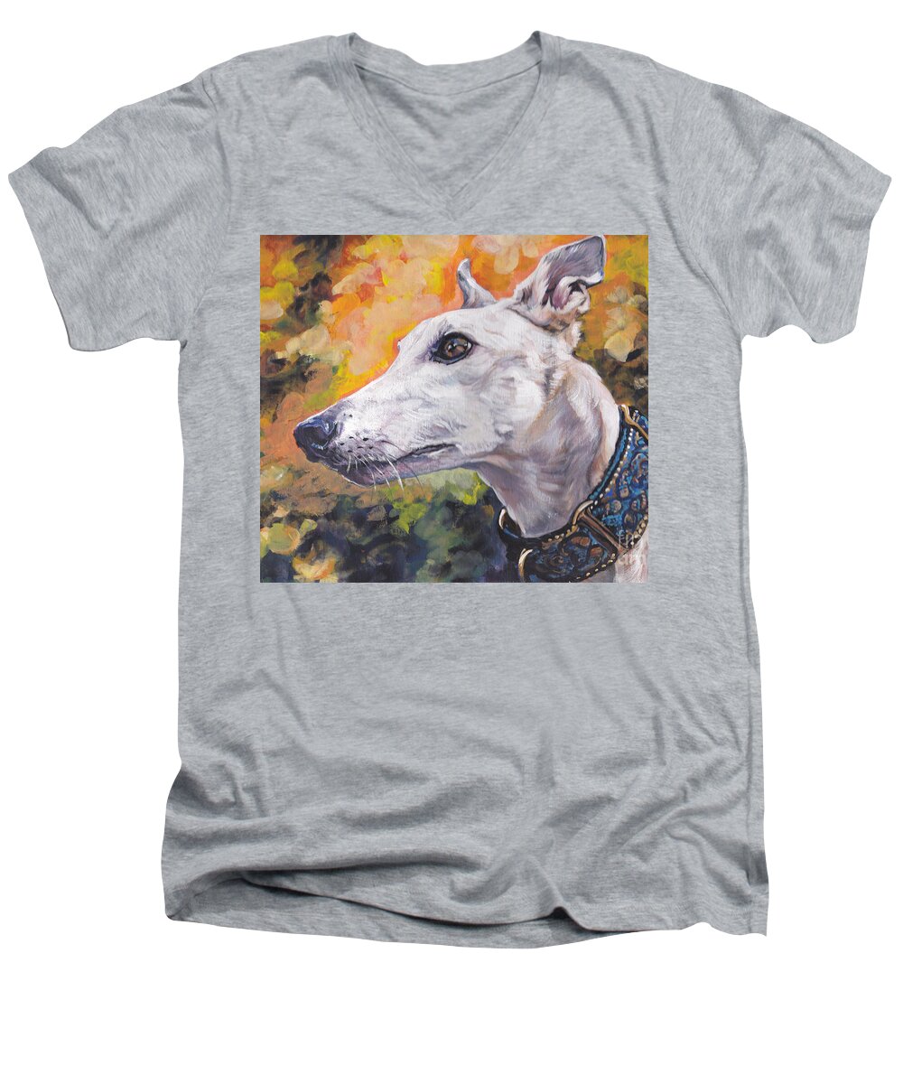 Greyhound Portrait Men's V-Neck T-Shirt featuring the painting Greyhound Portrait #1 by Lee Ann Shepard