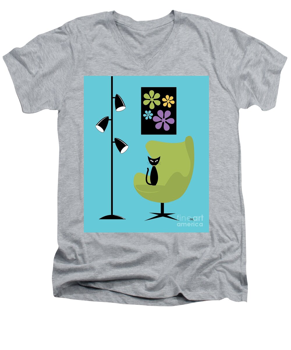 Blue Men's V-Neck T-Shirt featuring the digital art Groovy Flowers in Blue #1 by Donna Mibus