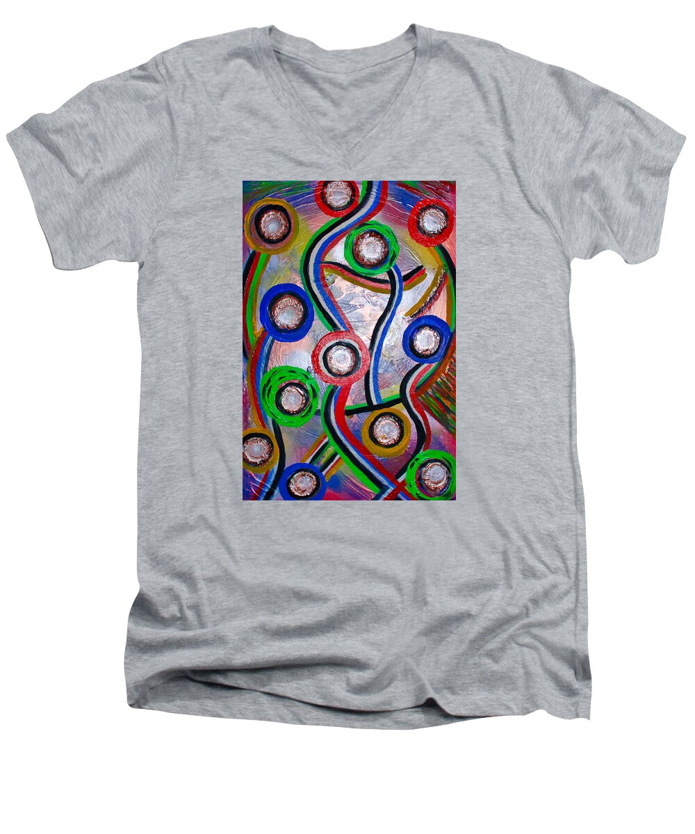 Happy People Men's V-Neck T-Shirt featuring the painting Happy People by Artista Elisabet