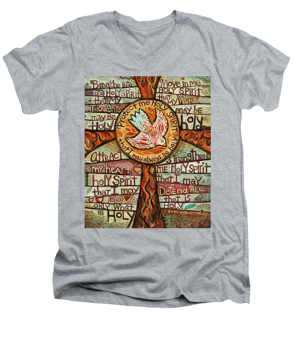 Jen Norton Men's V-Neck T-Shirt featuring the painting Holy Spirit Prayer by St. Augustine by Jen Norton