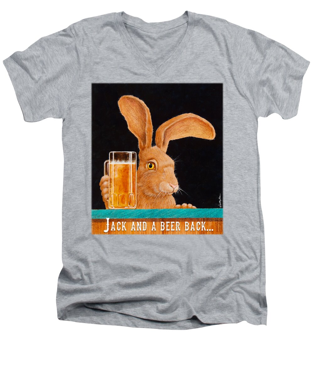 Will Bullas Men's V-Neck T-Shirt featuring the painting Jack and a beer back... #1 by Will Bullas