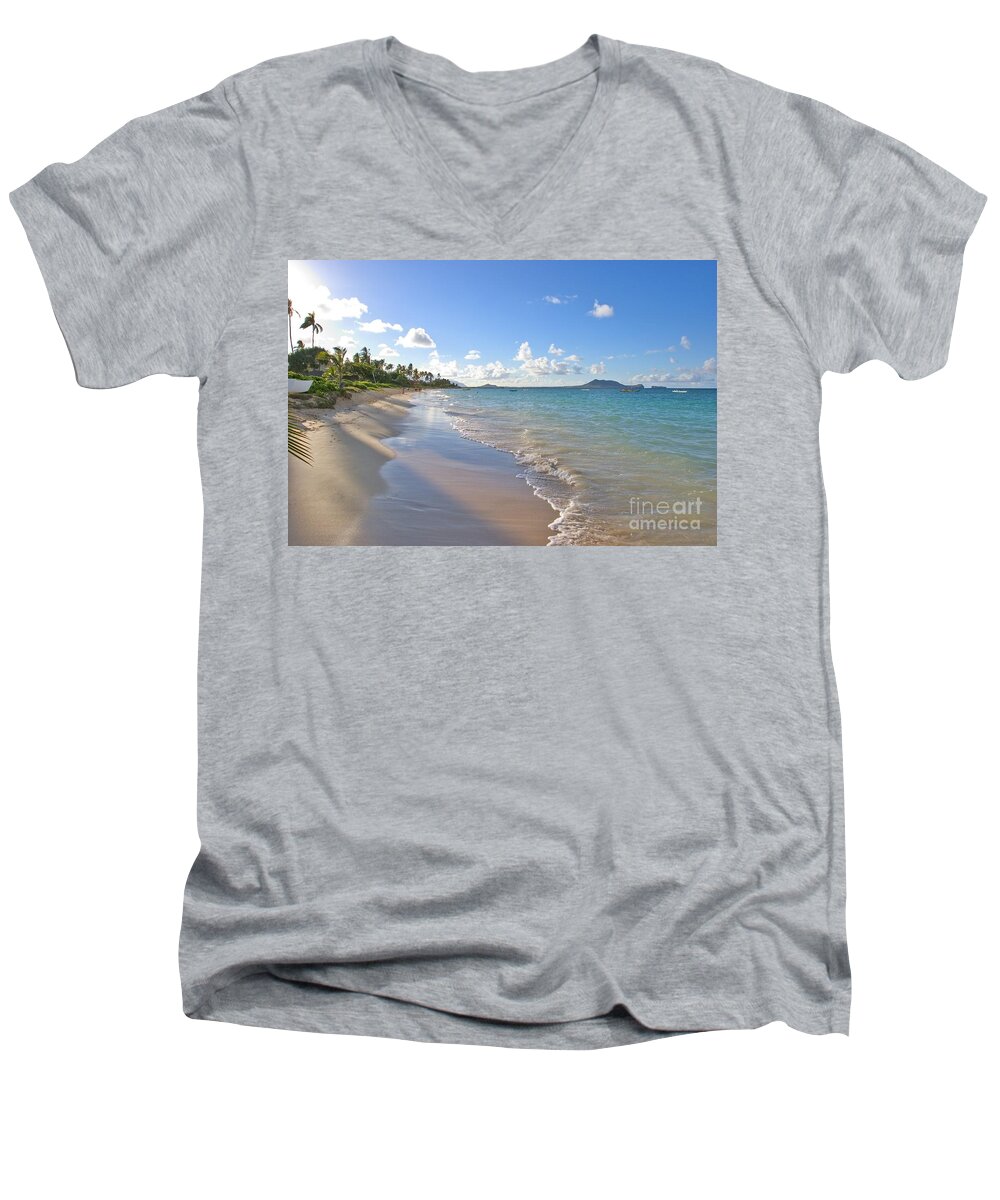 Afternoon Men's V-Neck T-Shirt featuring the photograph Lanikai Late Afternoon #1 by Tomas del Amo - Printscapes