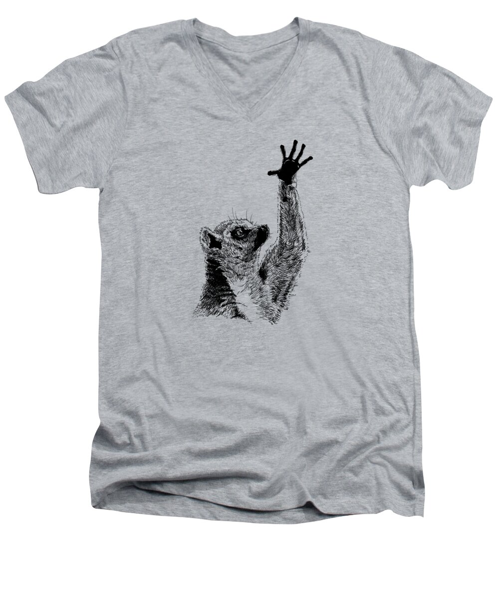 Pets Men's V-Neck T-Shirt featuring the painting Lemur #1 by Masha Batkova